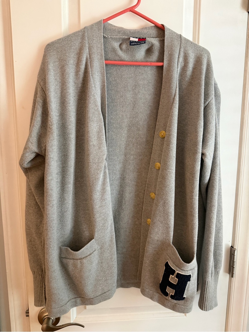 Vintage Hilfiger Appliqué Gray Button-Front Women’s Cardigan